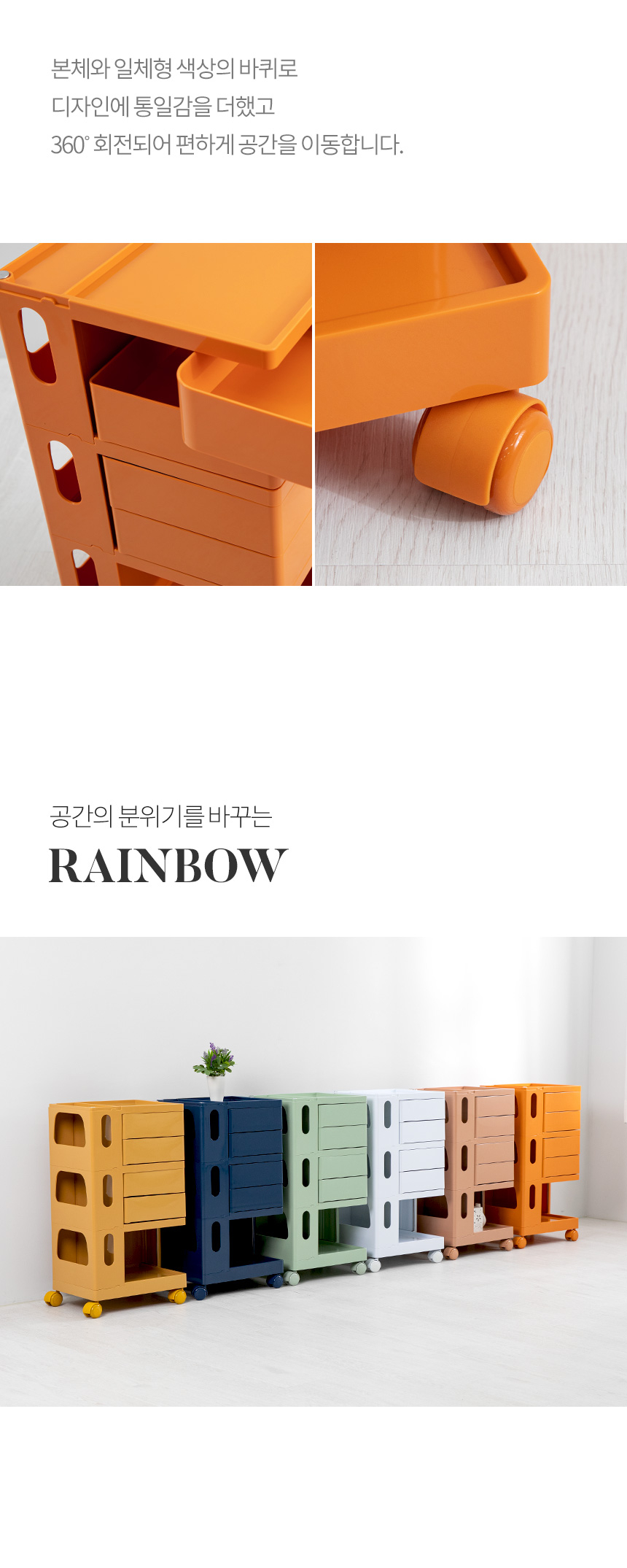 레인보우 트롤리 5단 웨건 이동식 간이 회전 서랍 바퀴 수납 인테리어 디자인 카페 상세 이미지 12