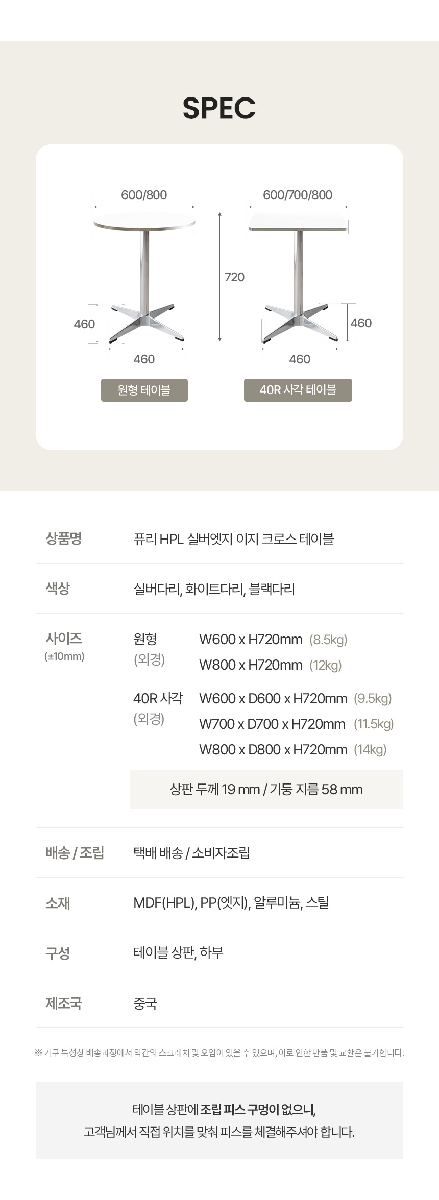 퓨리 HPL 실버엣지 600 원형 이지 크로스 카페 테이블 상세 이미지 13